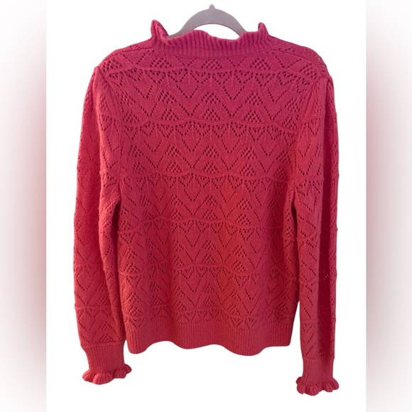 Sundance Sweater Womens XL Pink Pointelle Knit Mock Neck Ruffle Cuff Wool Blend - Picture 4 of 7